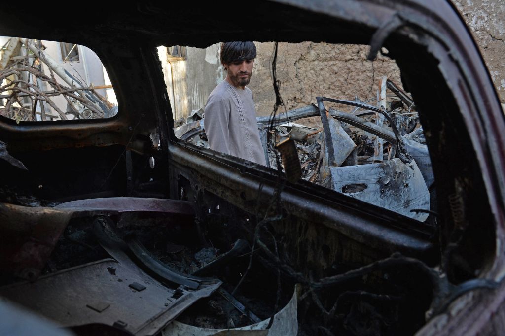 Car destroyed in botched U.S. strike.