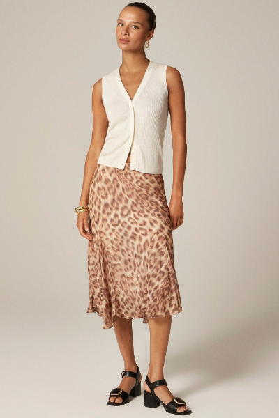 J.Crew , Gwyneth Flounce-Hem Slip Skirt in Spot-Print Chiffon