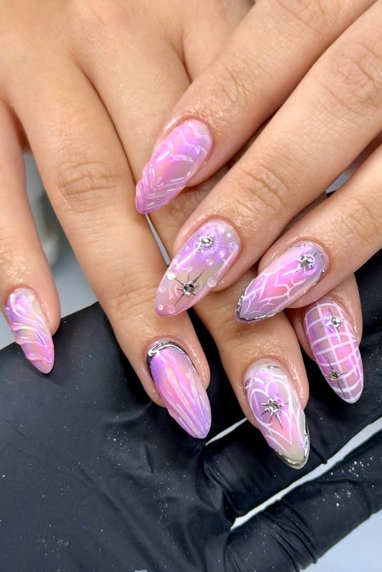 A pink Y2K manicure.