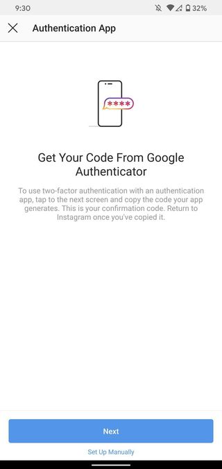 Setting up two-factor authentication in the Instagram app