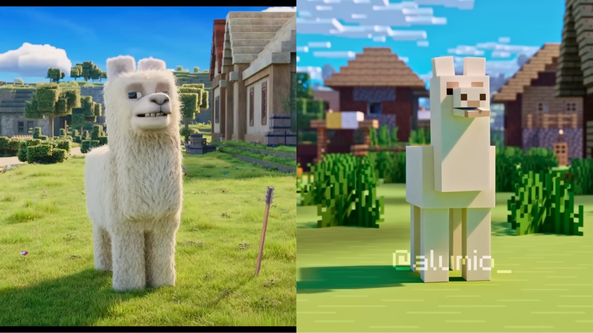 Minecraft movie side by side with animated version