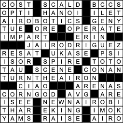 A solved crossword puzzle.