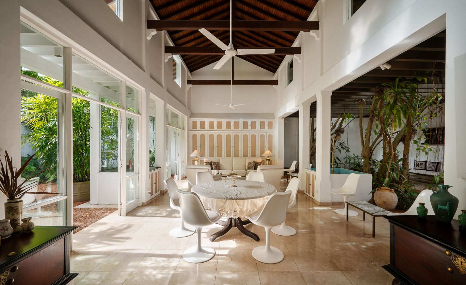 Exterior view of the Ratnam Residence, a Geoffrey Bawa-designed building, now a boutique hotel in Colombo, Sri Lanka