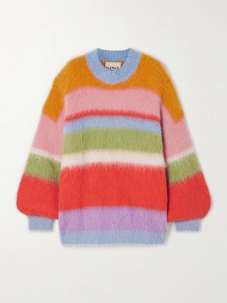 Sporty Striped Brushed Alpaca-Blend Sweater