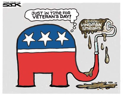 Political Cartoon U.S. Veterans Day Republican Vindman Smears