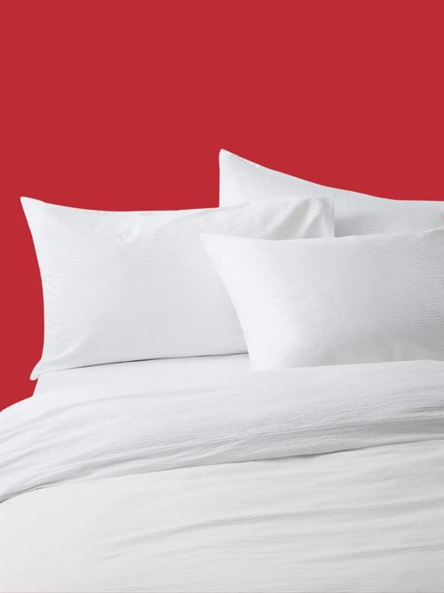 Cotton Seersucker Duvet Cover Set, White