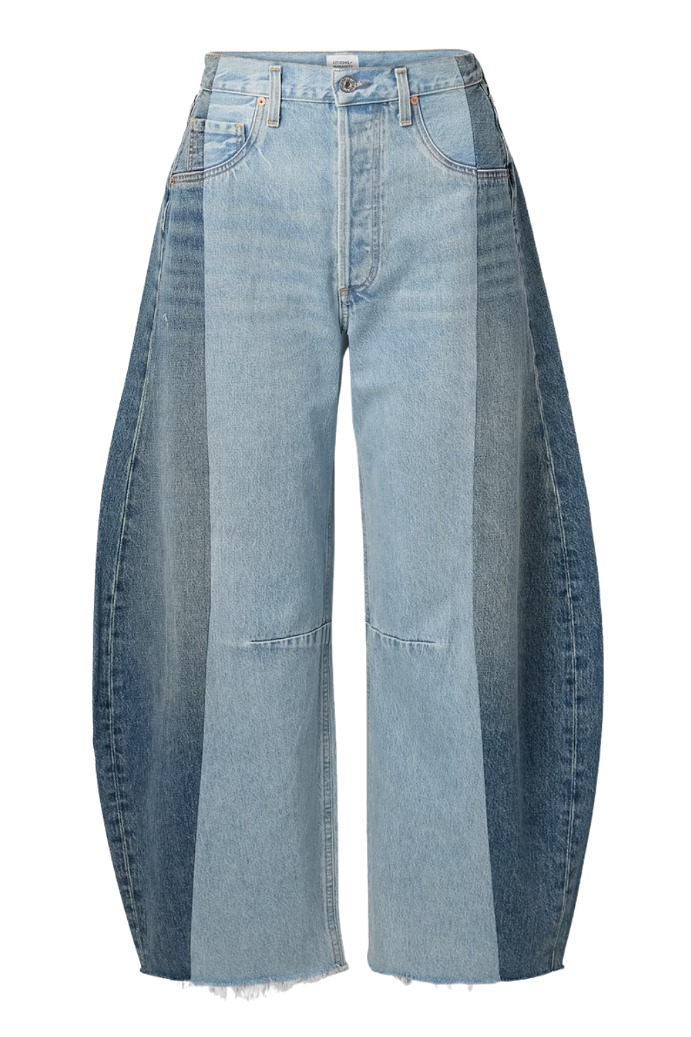 Pieced Horseshoe Paneled High-Rise Barrel-Leg Jeans