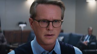 Cary Elwes looking confused, in his office during a briefing, in Mission: Impossible - Dead Reckoning Part One.