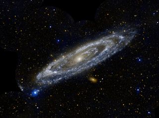 This beautiful satellite image shows the Andromeda galaxy, the Milky Way's closest neighbor at about 2.5 million light-years away, glowing in ultraviolet light.