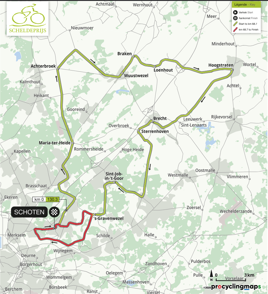 Map of the 2025 Women's Scheldeprijs