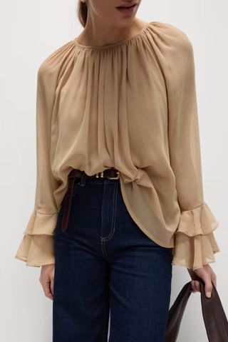 M&S Crew Neck Ruffle Sleeve Blouse