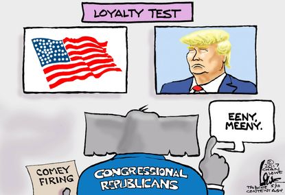 Political Cartoon U.S. President Trump Comey firing Republican loyalty