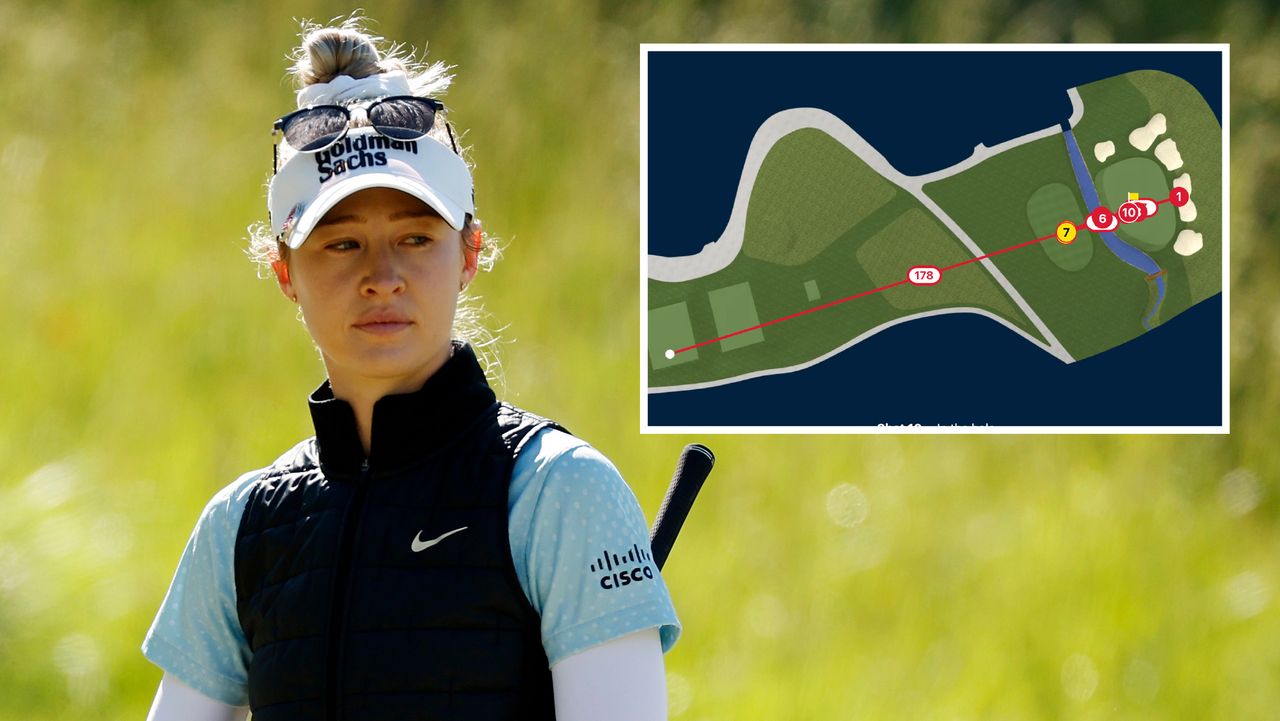 A composite picture featuring Nelly Korda (left) and her septuple bogey at the 2024 US Women&#039;s Open