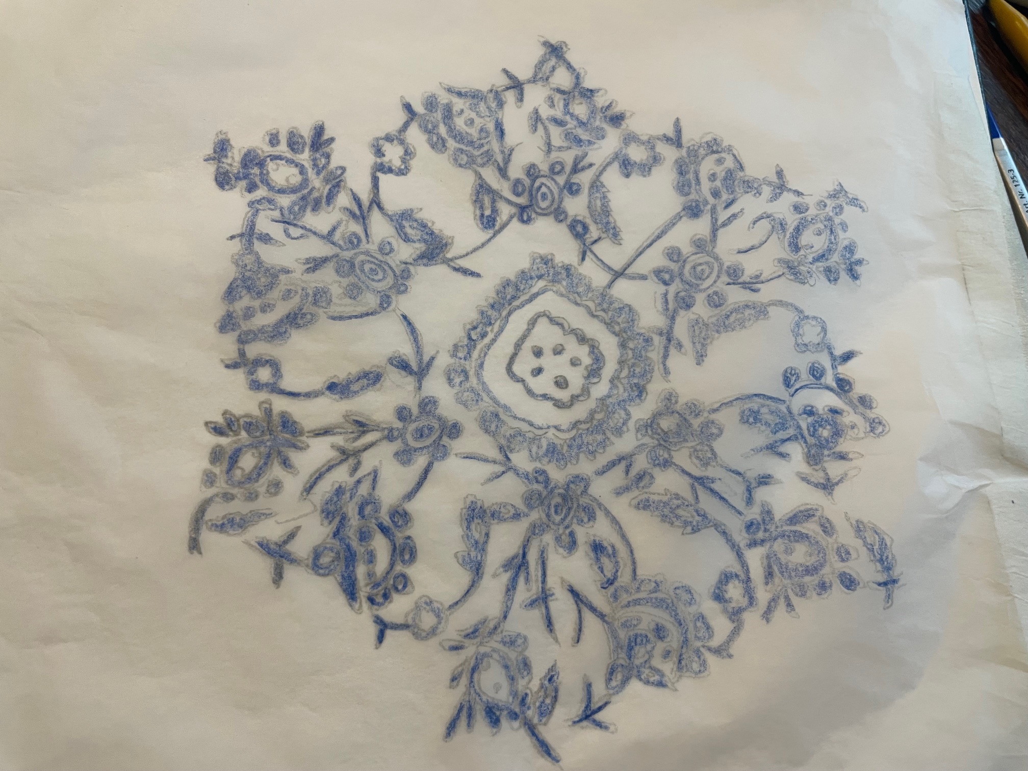 pattern coloured in blue