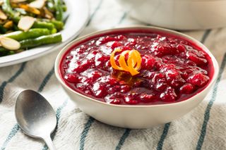 Close up of cranberry sauce in a bowl
