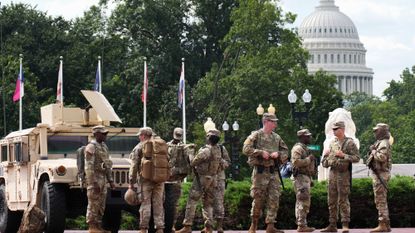 Members of the National Guard patrol near Union Station