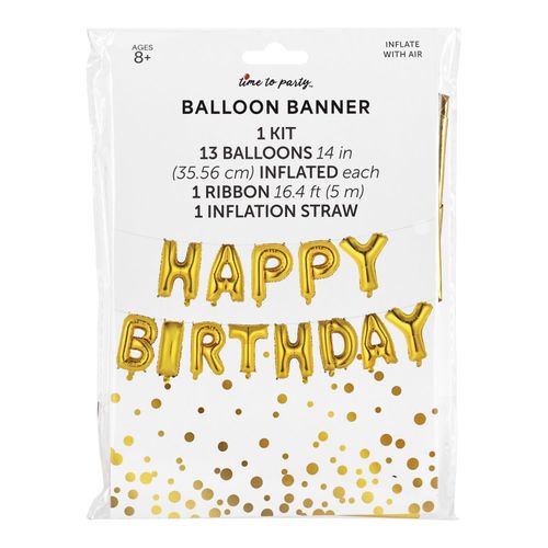Happy Birthday Foil Balloon Banner Kit, Gold