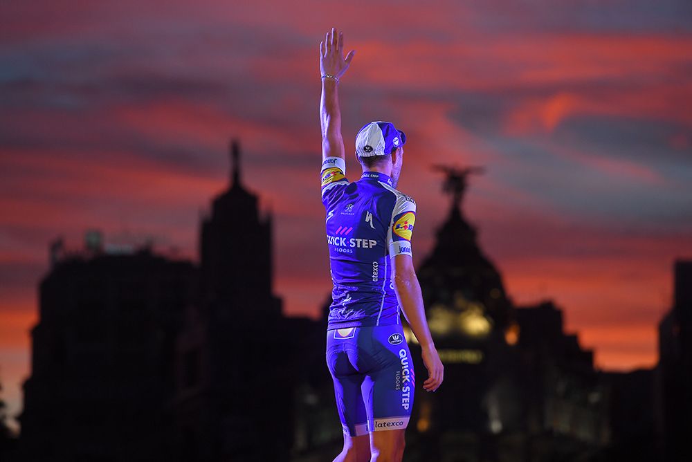 Matteo Trentin on the final Vuelta podium in Madrid