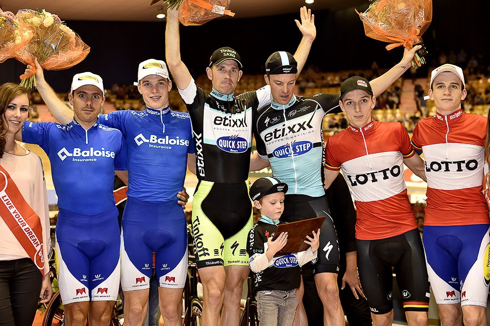 Kenny de Ketele, Gijs Van Hoecke, Michael Morkov, Iljo Keisse and son, Japser de Buyst and Otto Ergaerde