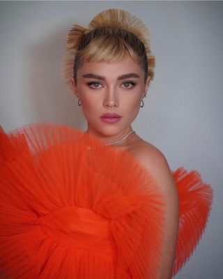 @florencepugh with a short, blunt fringe