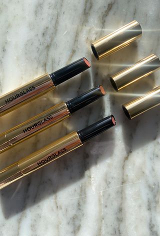 hourglass glossy balms in Mist, Trace and Rise