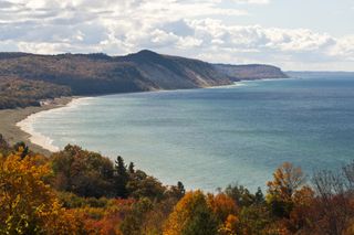 A view from above of the shore of Lake Michigan near Alberta, Michigan.