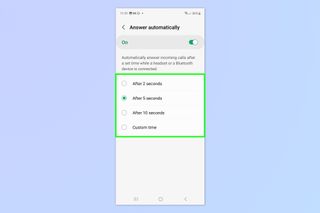 A screenshot showing how to set up Samsung's auto answer feature