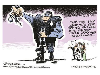 Editorial cartoon police state justice