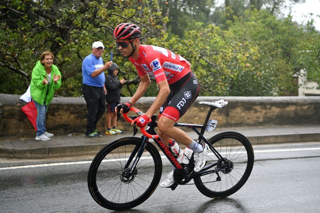 SAN MIGUEL DE AGUAYO SPAIN AUGUST 25 Rudy Molard of France and Team Groupama FDJ Red Leader Jersey competes during the 77th Tour of Spain 2022 Stage 6 a 1812km stage from Bilbao to Ascensin al Pico Jano San Miguel de Aguayo 1131m LaVuelta22 WorldTour on August 25 2022 in Pico Jano San Miguel de Aguayo Spain Photo by Justin SetterfieldGetty Images