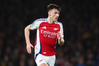 LONDON, ENGLAND - DECEMBER 18: Kieran Tierney of Arsenal during the Carabao Cup Quarter Final match between Arsenal and Crystal Palace at Emirates Stadium on December 18, 2024 in London, England. (Photo by Marc Atkins/Getty Images)