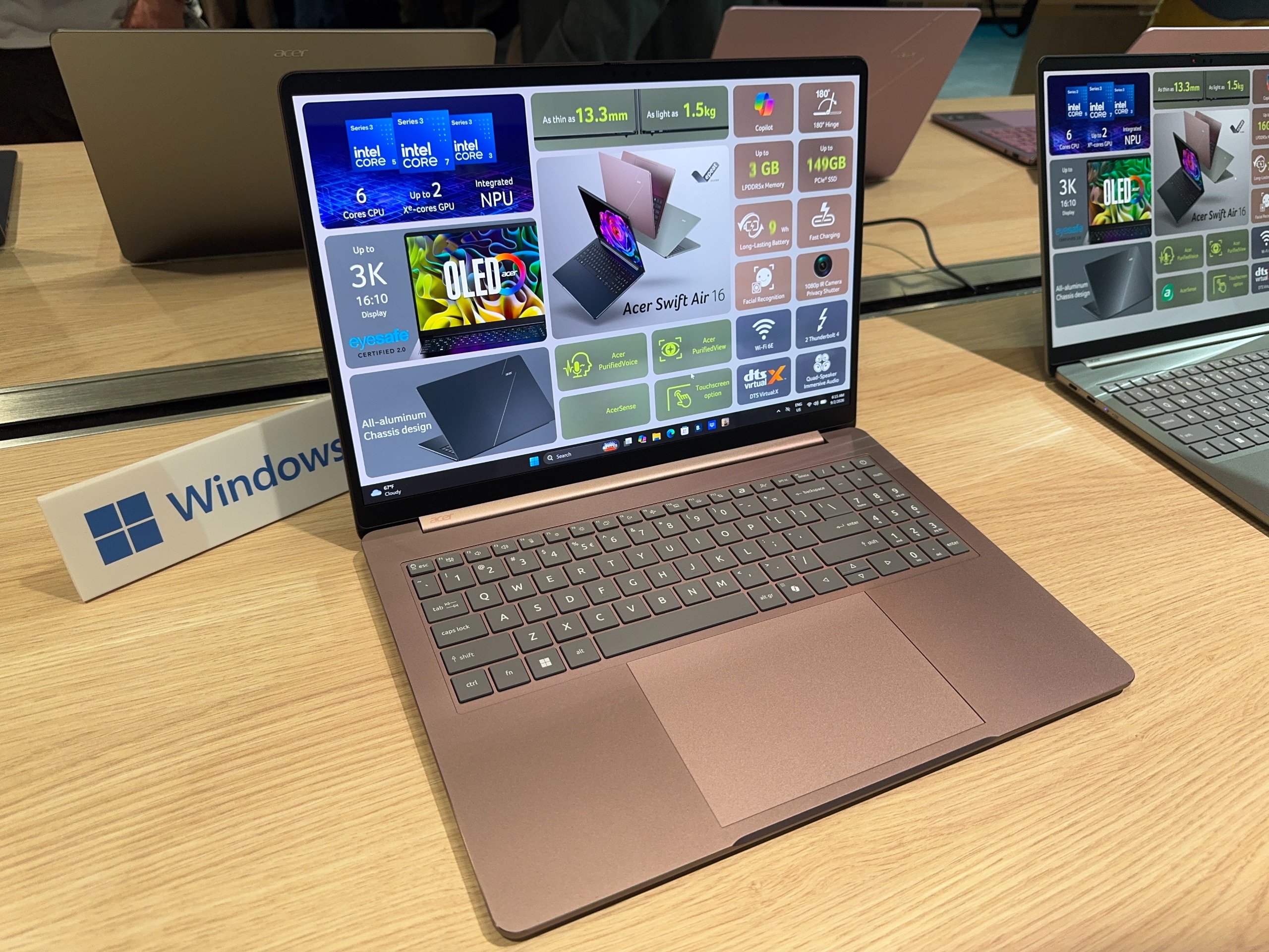 Acer Swift Air 16 laptop, focusing on the screen, ports, and keyboard