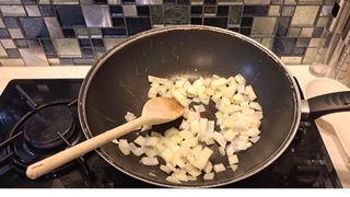 Diced onions in pan