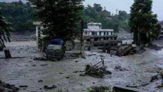 Flooding in the Bhotekoshi River affects riverbanks and houses in Nuwakot, Nepal, on August 26, 2026