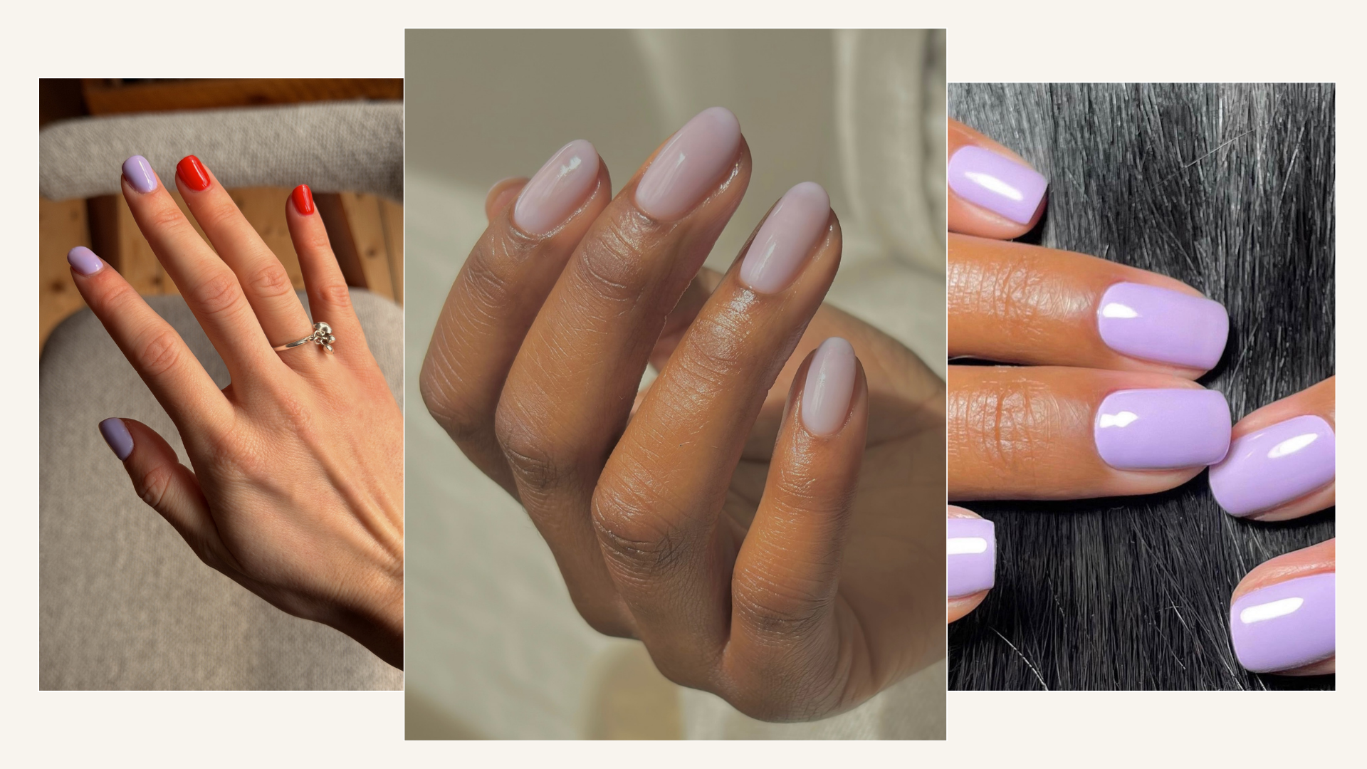 A collage of purple nail ideas