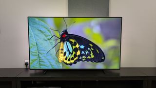 Philips OLED760 listing image showing a green butterfly on screen 