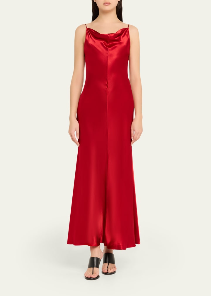 Emi Hammered Satin Cowl-Neck Maxi Slip Dress