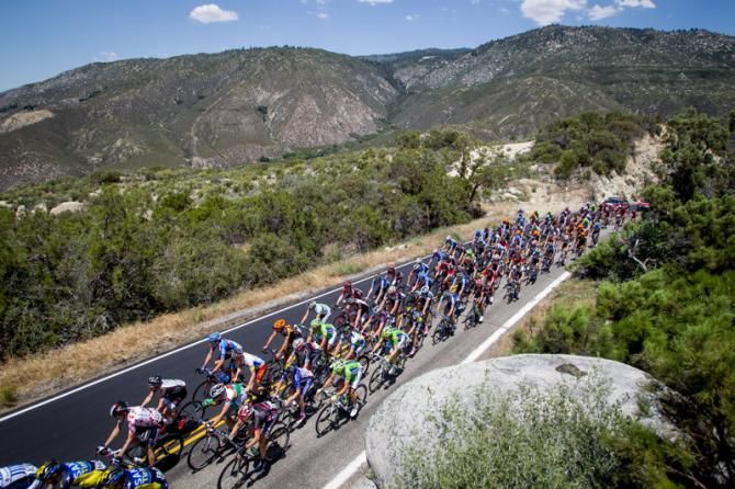 The peloton hits today's big climb.