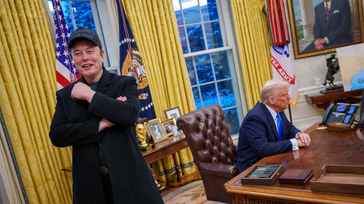 Elon Musk and U.S. President Donald Trump appear during an executive order signing in the Oval Office at the White House on February 11, 2025 in Washington, DC.