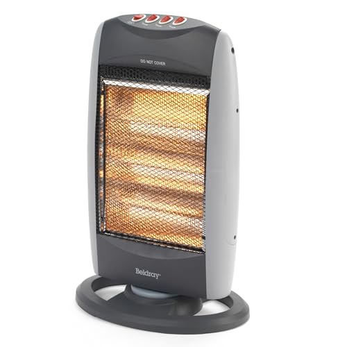 Beldray Oscillating Halogen Heater - Tip Over Cut Out, Overheat Protection, 3 Heat Settings, Instant Heat, Glow Light, Carry Handle, Replaceable Bulbs