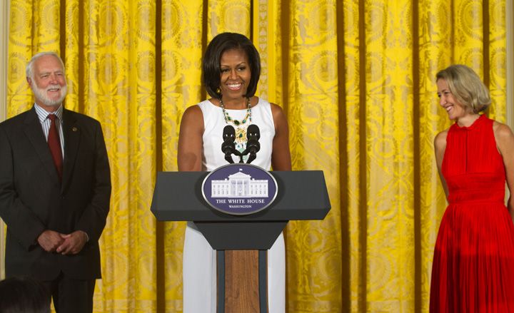 America&#039;s First Lady Michelle Obama - pictured with the Cooper-Hewitt Museum&#039;s Wayne Clough and Caroline Baumann