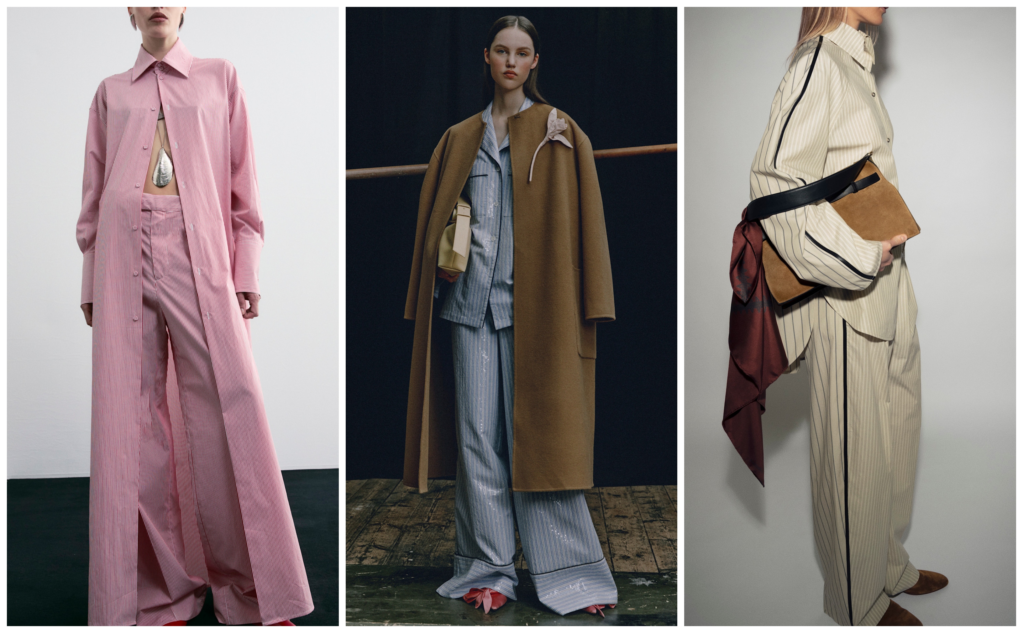 collage of women wearing pajamas (Armarium, Erdem, and Nanushka)