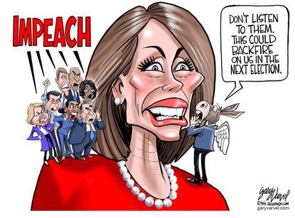 Political Cartoon U.S. Pelosi Democrats Impeachment Shoulder Advice
