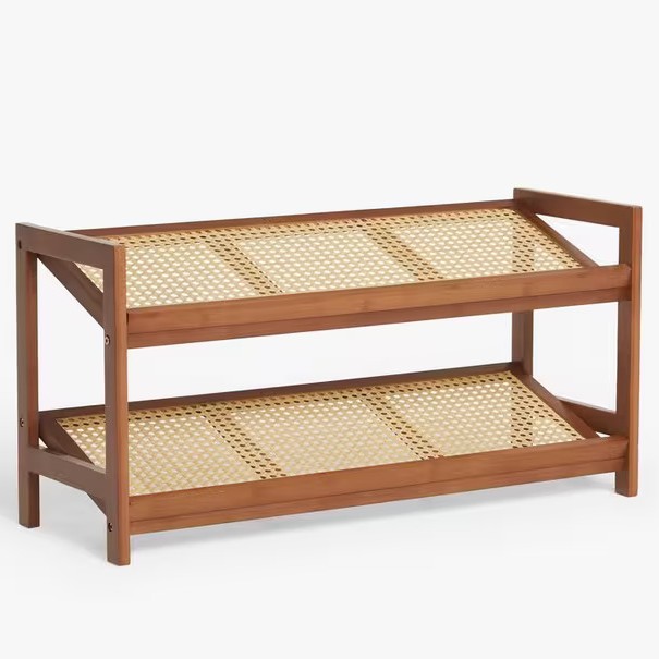 John Lewis Poly Rattan and Bamboo 2 Tier Shoe Rack, Cherry Wood