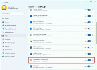 Enable app at Startup settings