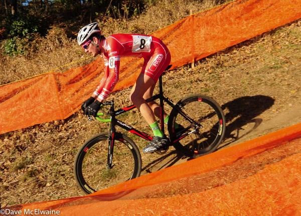 Lukas Winterberg (Philadelphia Cyclocross School) riding in third place on lap two.