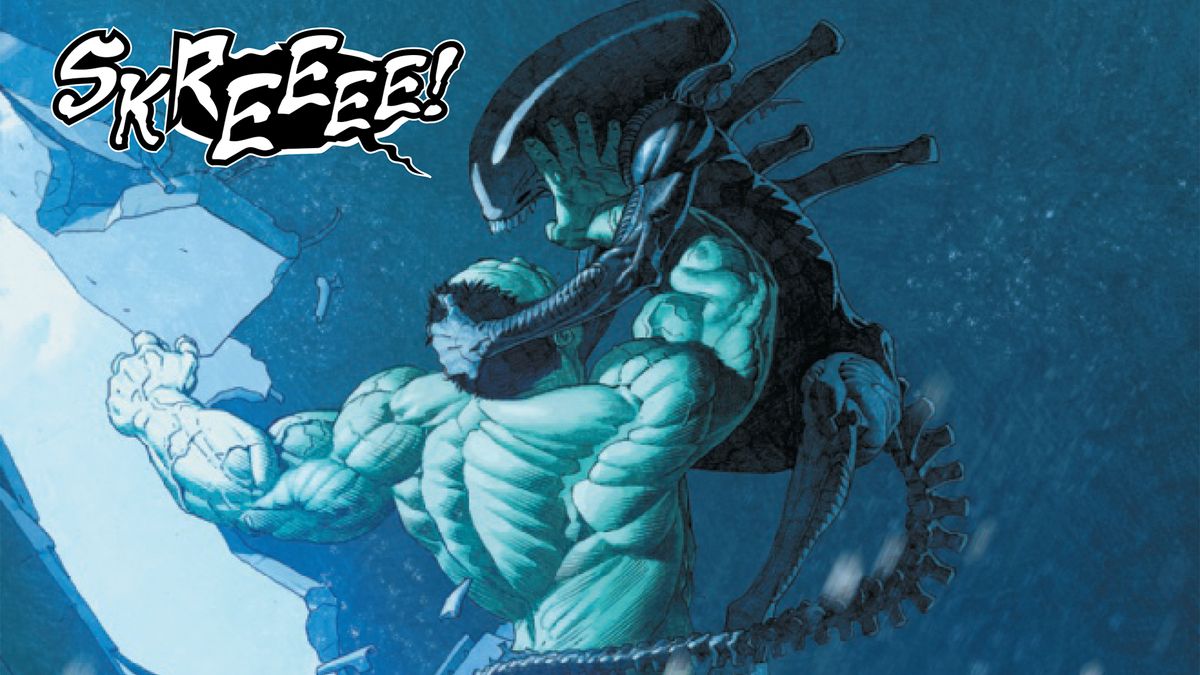 Two of literature’s most famous alien parasites collide when a Venom symbiote faces off against a Xenomorph facehugger in Aliens Vs. Avengers #1.