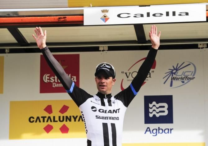 Stage 1 winner Luka Mezgec (Giant-Shimano) on the podium at the Volta Ciclista a Catalunya