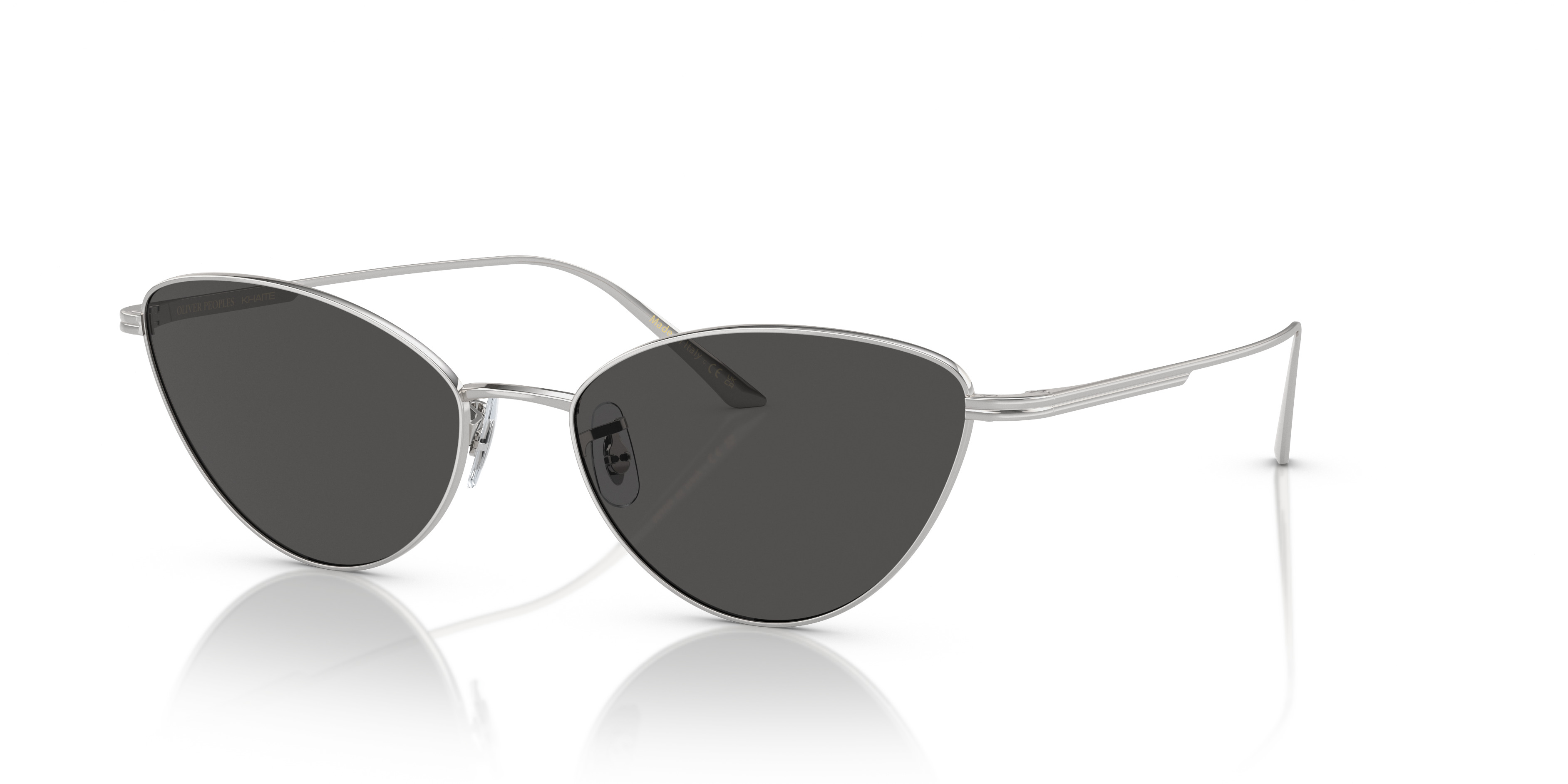 silver cat-eye sunglasses with black lenses
