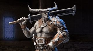 Iron Bull Statue with sword over shoulder chest up