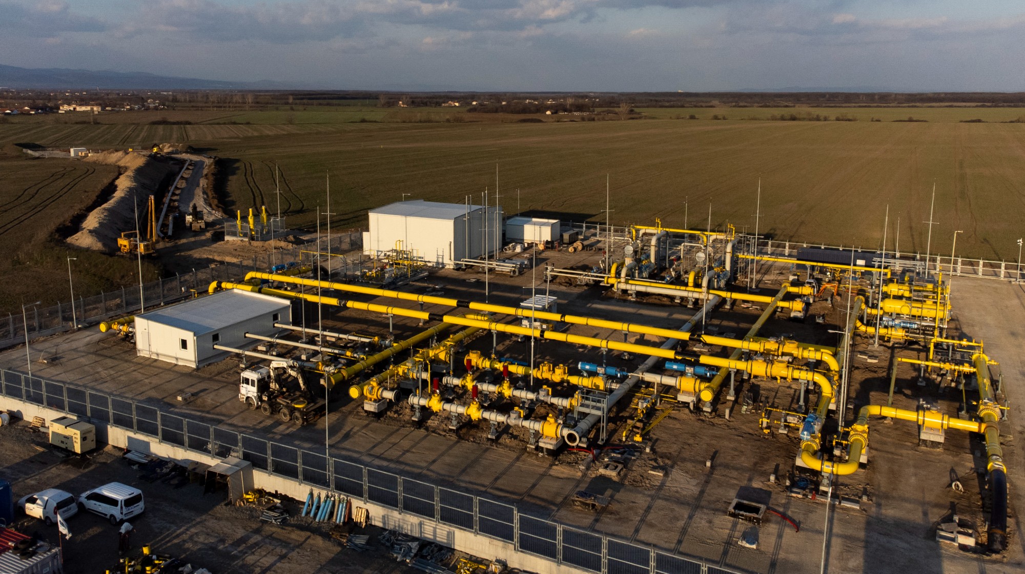 This aerial picture taken on March 18, 2022, shows the construction site of a gas metering station, part of the pipeline link between Bulgaria and Greece near the village of Malko Kadievo. EU member Bulgaria has been criticised for its almost total dependence on Russia for its annual consumption of about three billion cubic metres of gas. In a bid to secure alternative deliveries, the Balkan country had long planned to link its gas network to those of its neighbours -- Greece, Serbia and Romania -- but the projects were severely delayed by administrative hurdles.